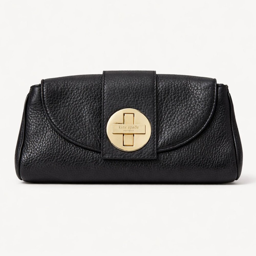 Kate Spade Convertible Black Leather Clutch Shoulder Bag Tonal Shimmer